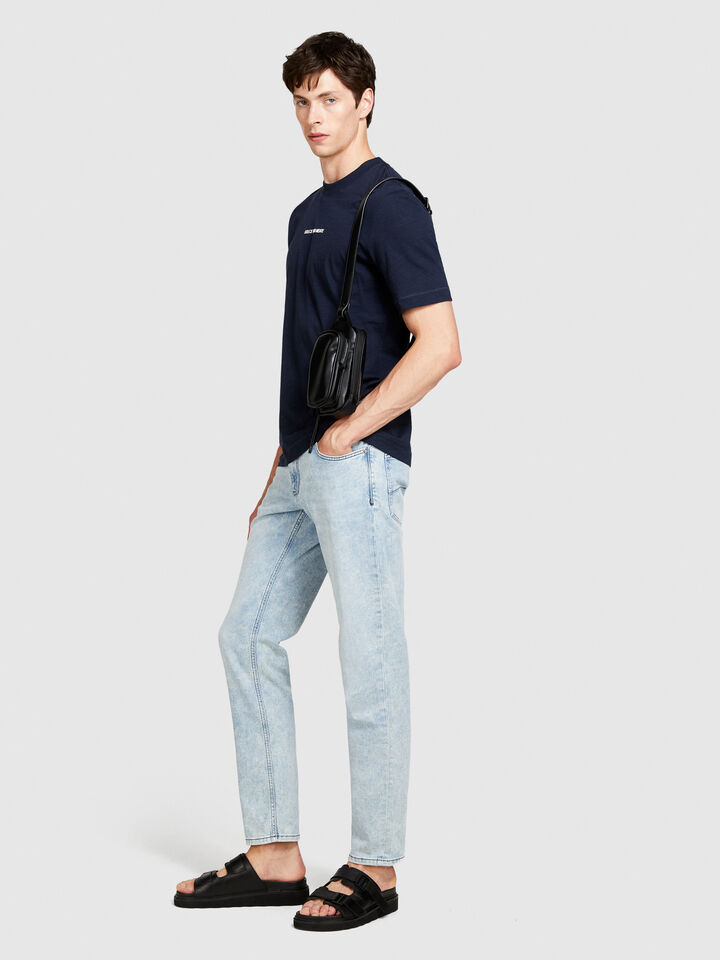 T-shirt with print in organic cotton - men's short sleeve t-shirts - Dark Blue | Sisley image number 2